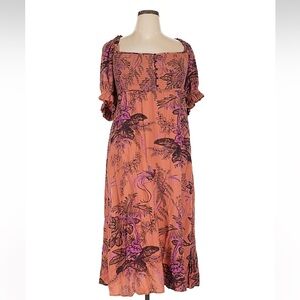 Anthropologie Pink and Black Floral Midi Dress
